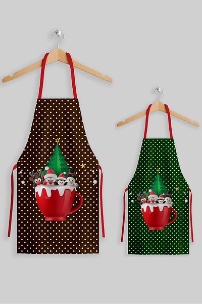 AYSHOME Ays Home Polka Dot New Year's Mother Kids Kitchen Apron Set