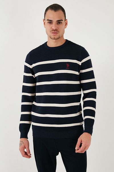 U.S. Polo Assn. BÁZIS. Polo Stripe férfi karcsúsított pulóver - Crew nyakú, 100% pamut - G081SZ0TK 1957312