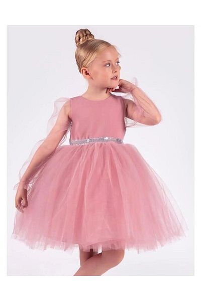 Aymini kids Elegant Evening Dresses with Tulle Sleeves with Sashes
