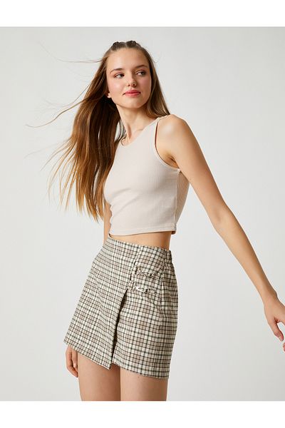 Koton Mini Shorts Skirt Metal Accessory Detailed Patterned Viscose Detailed