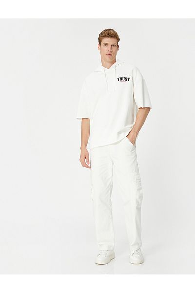 Koton Short Sleeve Sweatshirt Hooded Slogan Printed
