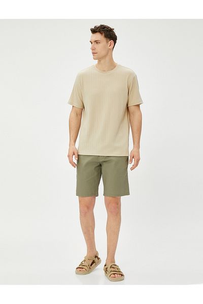 Koton Linen Blend Bermuda Shorts with Button Pocket Detail