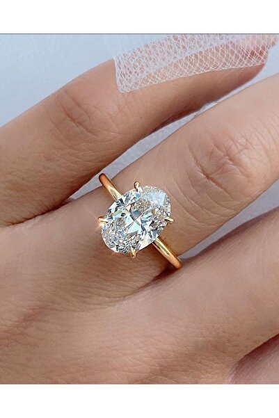 Crystal Diamond Zirconia 3 karat oval tektaş yüzük
