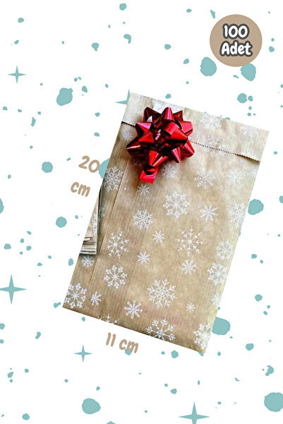 Dekals 11x20 Kar Desenli Minik Boy Kutusu Ambalaj Kese Kağıdı 100 Adet