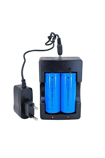 Hedyex 26650 Şarjlı Pil Seti 2li Şarj Aleti 2 Adet 26650 Şarjlı Pil