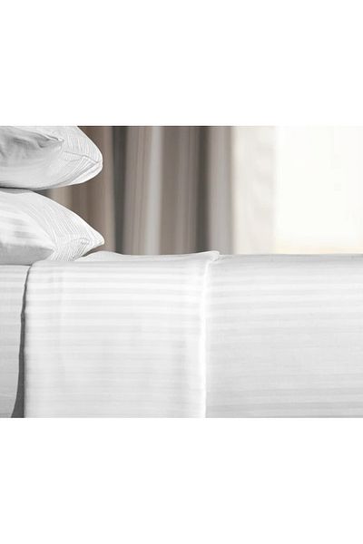 CzyLife Single Striped Cotton Satin Bed Sheet |   White |   180X280 - Hotel Collection