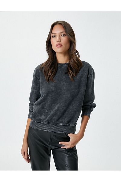 Koton Mikina Crew Neck Washed Ribbed