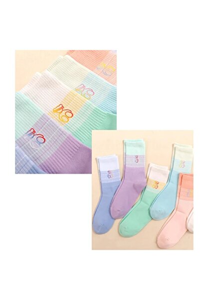 çorapmanya 5 Çift Ayı Desenli Çok Renkli Teddy Bear Kadın Bot Çorabı Kolej - Tenis Rahat Çorap