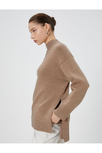 Koton Soft Textured Asymmetrical Turtleneck Knitwear Tunik