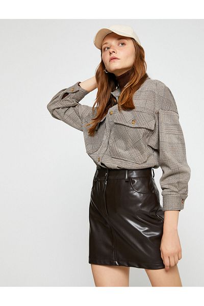 Koton Plaid Oversize Shacket with Pocket