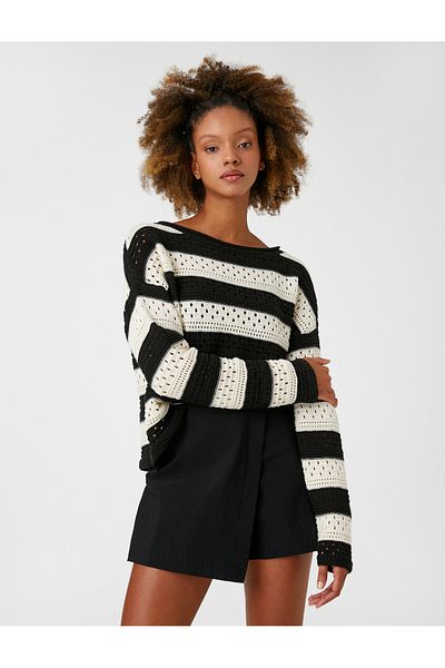 Koton Openwork Sweater Long Sleeve Round Neck