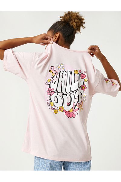Koton Oversize T-Shirt Minimal Printed Crew Neck Relaxed Cut