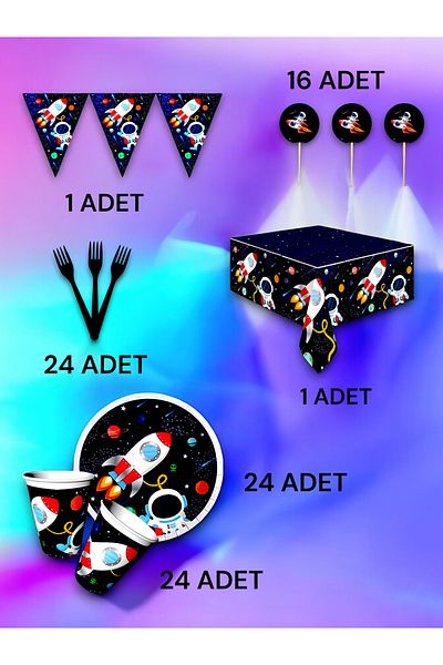 VibeHome Space Themed Premium Set for 24 - Birthday Party and Fun Events