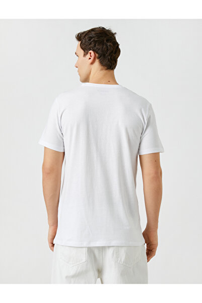 Koton Tričko s potiskem s logem Geometric Detailed Crew Neck Slim Cut