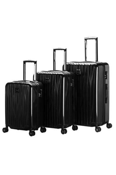 louisiana polo 3'lü Valiz Seti Polikarbon Valiz 4x2 Teker Siyah 1815