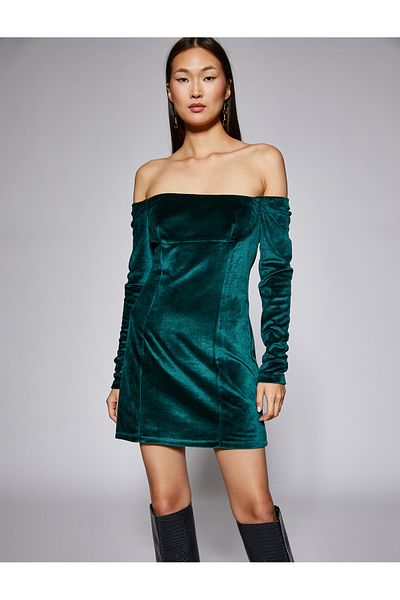 Koton Schulterfreies Minikleid aus Samt