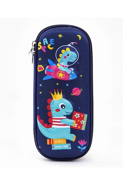 Bonfino Bonfino Dino Theme Pencil Case, Sturdy, Zipper Closure,  23 x 11 x 4 cm, 5 Years+ - Blue