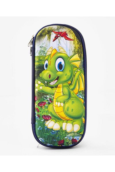 Bonfino Bonfino Dino Theme Pencil Case, Sturdy, Zipper Closure, 23 x 11 x 4 cm, 5 Years+ - Blue