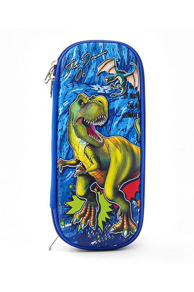 Bonfino Bonfino Dino Theme Pencil Case, Sturdy, Zipper Closure, 23 x 11 x 4 cm, 5 Years+ - Blue
