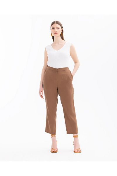 SEÇİL High Waist Wide Leg Plus Size Trousers