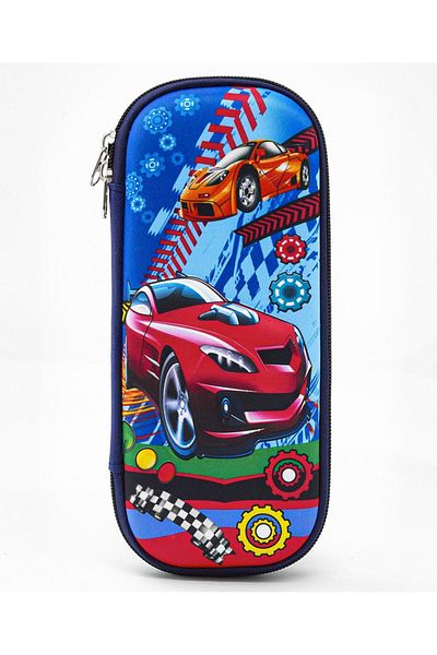 Bonfino Bonfino Racing Car Theme Pencil Case, Sturdy, Zipper Closure, 23 x 11 x 4 cm, 5 Years+ - Blue