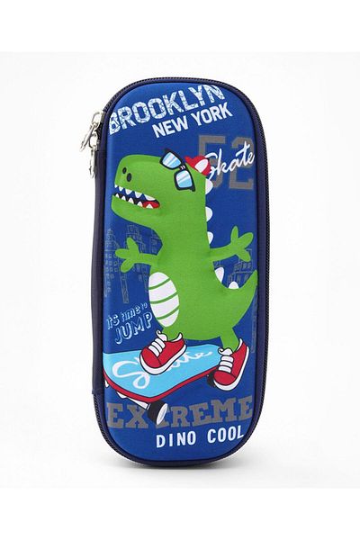 Bonfino Bonfino Dino Theme Pencil Case, Sturdy, Zipper Closure,  23 x 11 x 4 cm, 5 Years+ - Blue