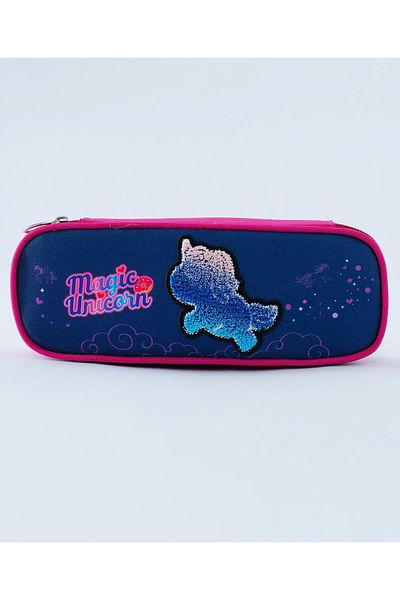 Fab N Funky Magic Unicorn Durable Pencil Case - Shockproof Navy Blue with Internal Pen Holder and Sturdy Zipper