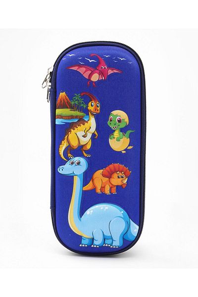 Bonfino Bonfino Dino Theme Pencil Case, Sturdy, Zipper Closure, 23 x 11 x 4 cm, 5 Years+ - Blue