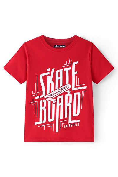 Pine kids Pine Kids Cotton Knit Half Sleeves T-Shirt with Skate Board Print - Red