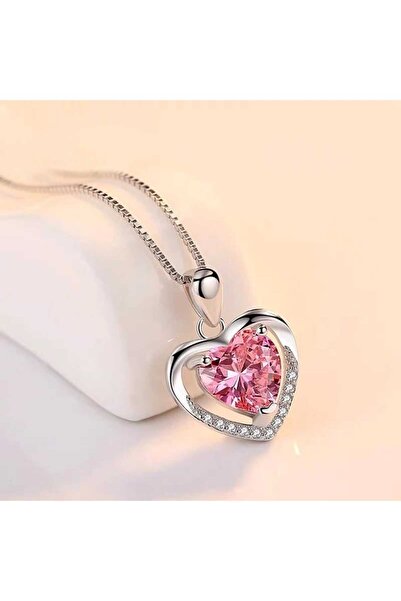 AstoriaSilver Sevgiliye Eşe Anneye Hediye (KIRMIZI KADİFE KUTUSUNDA) 925 Ayar Gümüş Taşlı Kalp Kolye