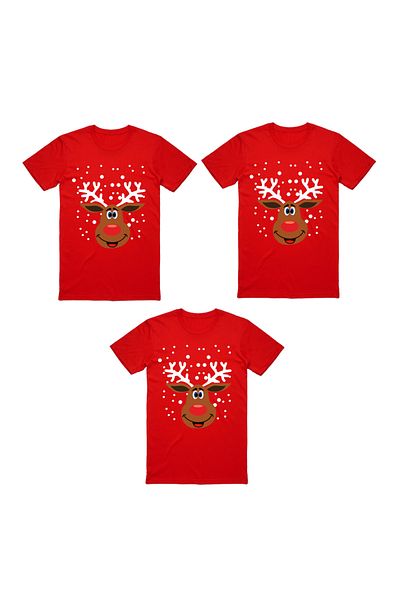 HediyeMania New Year's Family Combination - Red Cut T-Shirt Set 3 Pcs, Send Messages