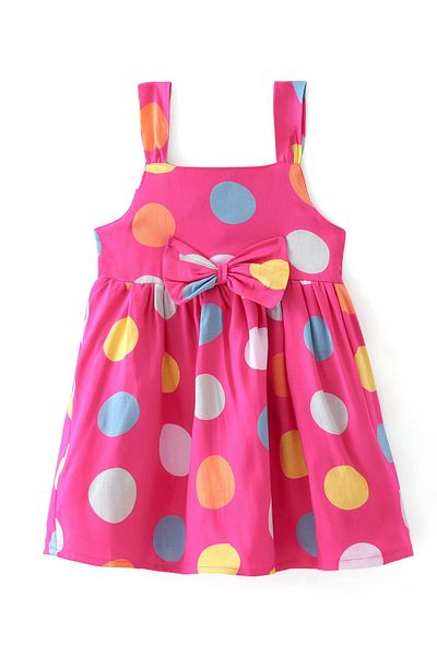 Babyhug Babyhug Poplin Woven Singlet Sleeves Polka Dots Printed Frock - Pink