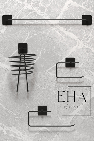 EHA HOME Yapışkanlı Vidalı 4Lü Siyah Fön Makinesi Askısı kağıt havluluk Havlu...