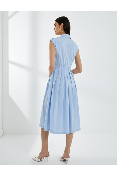 Koton Rochie cămașă din bumbac, fără mâneci, cu lungime midi, cu curea, plisată, cu nasturi