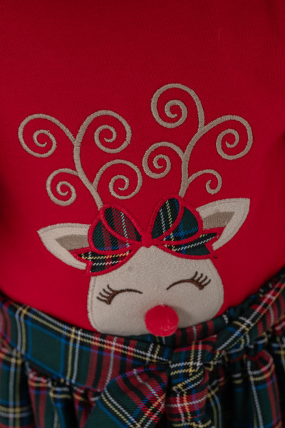 Eray Kids New Year's Plaid Detailed Girl's Hat-Bag Gift Sweatshirt Skirt Set