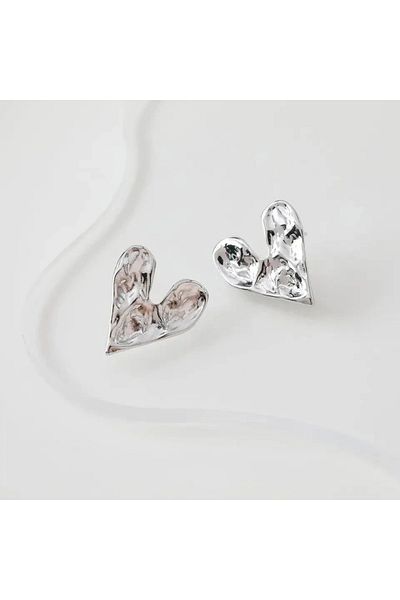 YASİN TOPÇU Steel Silver Silver Color Heart Earrings