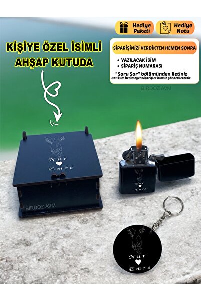 birdoz avm Kişiye Özel Isimli Hediyelik Sevgililer Günü Benzinli Çakmak Ve An...