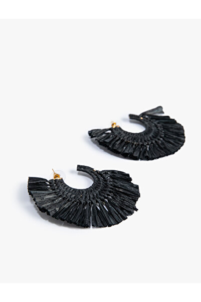 Koton Large Straw Earrings Fan Shaped