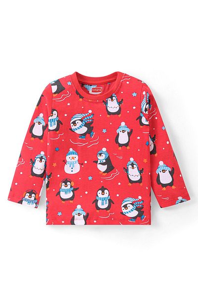 Babyhug Penguin Printed Night Suit - Red