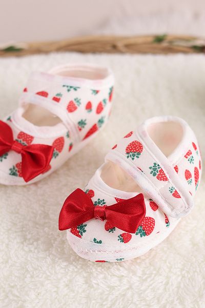 LaLaLandİZ Baby Girl Red Strawberry Bandana Hair Band Booties Shoes (0-6 Months) Set