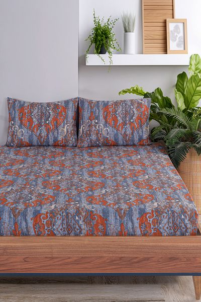 Eponj Home Hitit Navy Blue Double Fitted Sheet Set