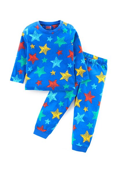 Babyhug بدلة نوم بأكمام كاملة من القطن المحبوك مع طبعة نجوم - أزرق