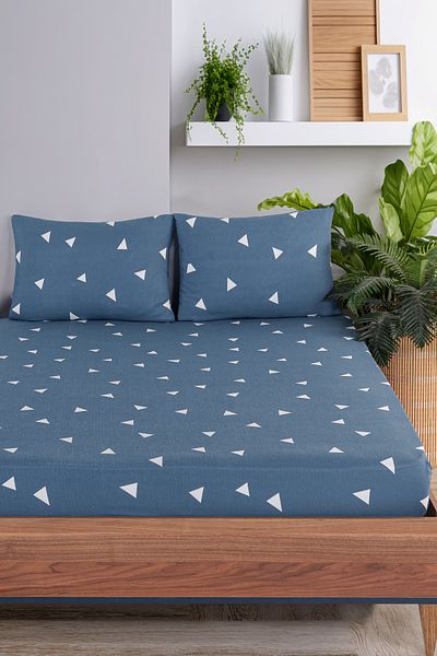 Eponj Home Blue Triangle Double Pes Elastic Sheet Set