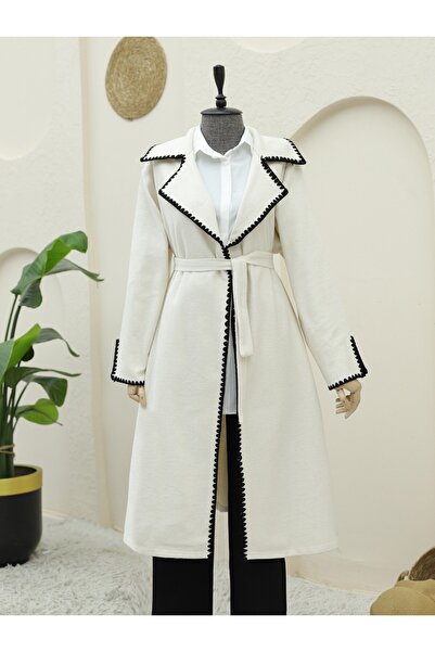 Modamorfo Παλτό Çoban Dikiş με κορδόνι στη μέση - Εκρού