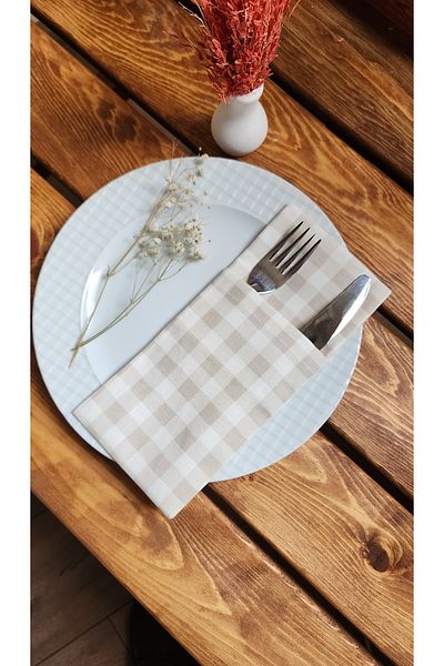 ALTINPAMUK Θήκη μαχαιριού για κουτάλι Gingham 2 τεμαχίων Μπεζ Τραπέζι σερβιρίσματος