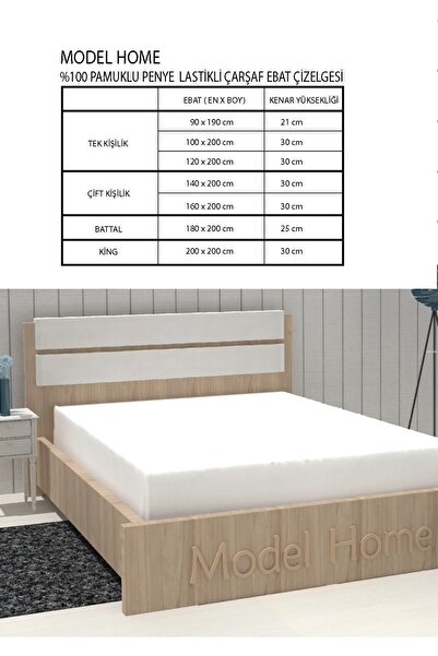 MODELHOME Ranforce - Cotton Double Bed Sheet Set, Anthracite-180X200, with Elastic Pillowcases - 2 Pcs