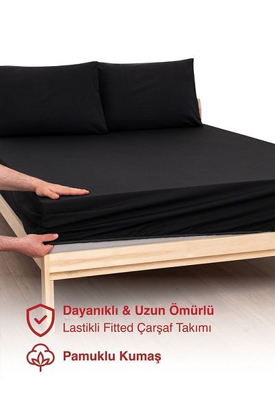MODELHOME Black Colored Fitted Sheet Set (Cotton Duvet Cover Fabric, Pillow Case) 7 Different Sizes