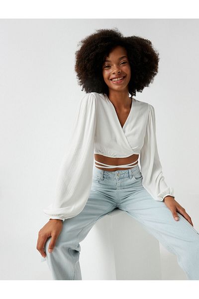 Koton Crop-Bluse mit Wickeldetail