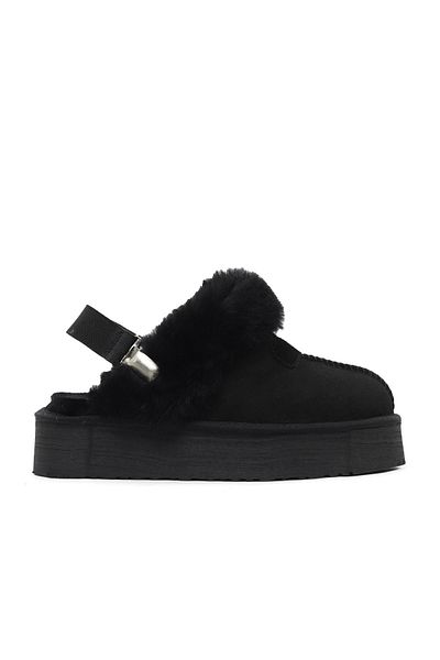 Bueno Shoes Μαύρες σουέτ γυναικείες παντόφλες με χαμηλό τακούνι 05ag6104054