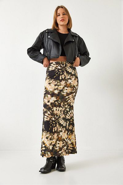 Bianco Lucci Women's Patterned Long Elastic Waist Skirt 60261100